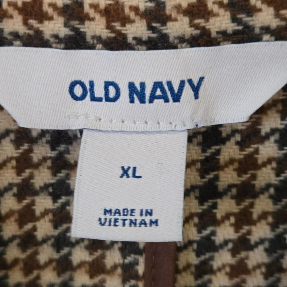 Old Navy NWT Double-Breasted Textured Blazer Brown Plaid Houndstooth Size XL